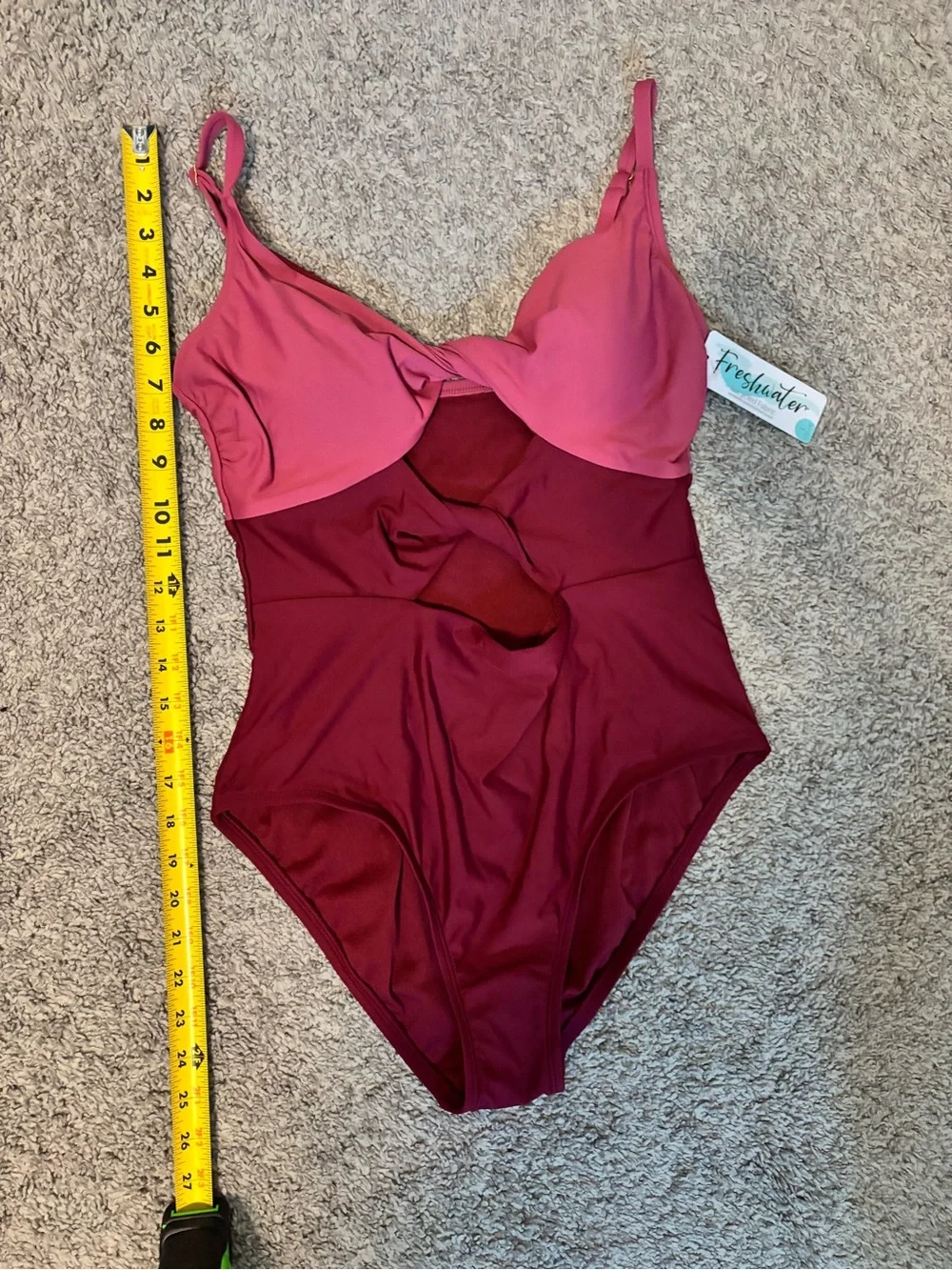 NWT Freshwater Two-Tone Pink & Burgundy One-Piece Swimsuit Size Large